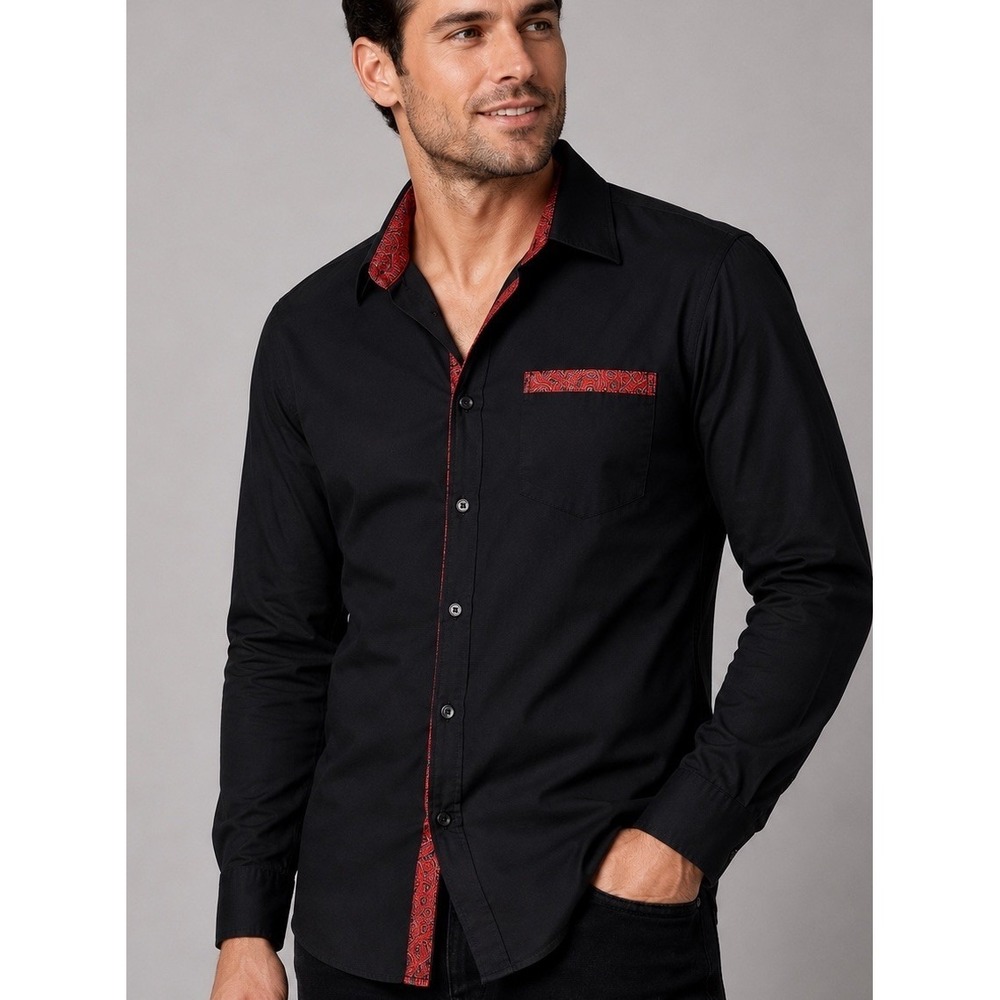 DiBanGu Men's Paisley Dress Shirt Red Black Satin Button Up Size Small